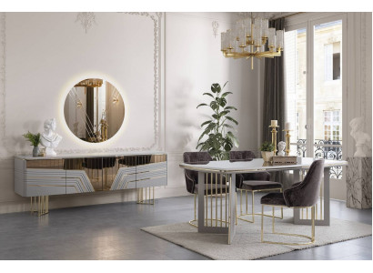 Iessgrupp Modern Iesszëmmer Garnitur Iessdësch 4x Stull Sideboard Set