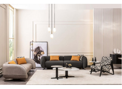 Grouss Gräifen Dräisëtzer Fotellen Sofa Still Dësche Wunnzëmmer Set 6-Deeler