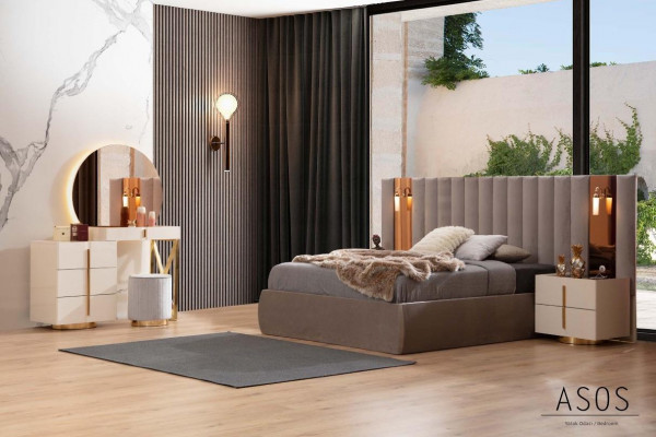 Stilvollen Schlofzëmmer Set Designer Schminktisch Holz 2x Nuetsdëscher