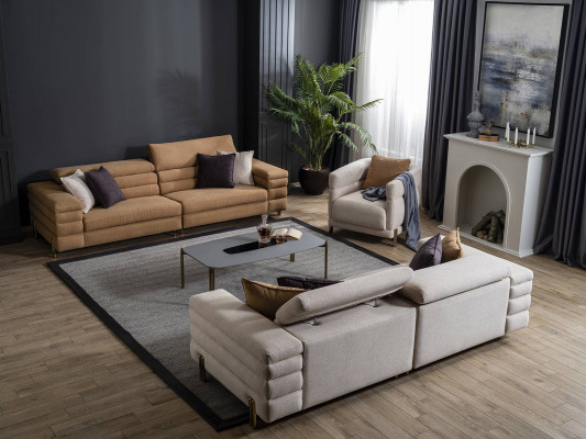 Braun-beige Wunnzëmmer Couchgarnitur Designer 4+3+1 Sëtz Polstermöbel
