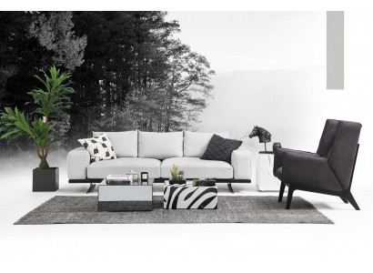 Canapé-Set Sofa 2 Sëtzer Sesselle Zweisëtzer Gri Modern Stoff Set