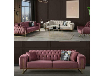 Miwwelen Wunnzëmmer Méifarweg Set 2x 3-Sëtzer Sofae an Fauteuil 3tlg.