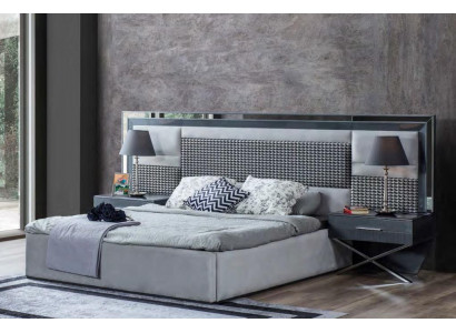Grau Schlofkummer Miwwelen Edelstolbett Designer Holznuechtstiesch 3 Deeler