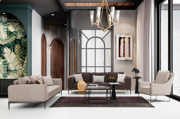 Sofagarnitur 431 Sëtzcanapé Garnitur Beige Sofas Sessel Moderne Set