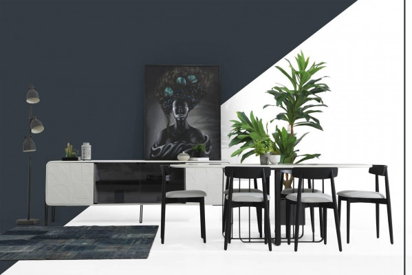 Iesszëmmer Grupp Iessdësch Still Dësch Holz Set 7tlg Wäiss Dëscher Nei