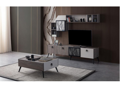 Grupp Wunnzëmmer TV-Ständer Wandkëschten Lowboard Gro Sofadësch 3tlg