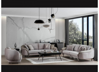 Wunnzëmmer Luxus Gro Sofa Set 2x Dräi-Sëtzer Sofae Nei Fotel Design Miwwelen