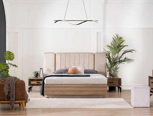 Luxus Duebelbett Schlofkummer Garnitur Bett Holz Set 7tlg Braun Modern