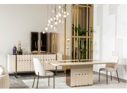 Wäiss Adel Iesszëmmer Grupp Designer Edelstol Dësch Luxuséiert x6 Still