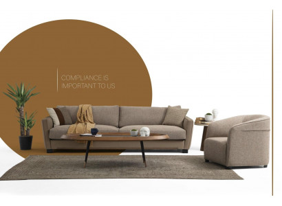 Canapé-Set 4-Sëtzer Fotell Véiersëtzer Modern Stoff Beige Set Design