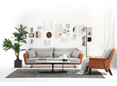 Sofagarnitur 3+1 Sëtzer Wunnzëmmer Sofa Orange Stoff Fotell Drësëtzer