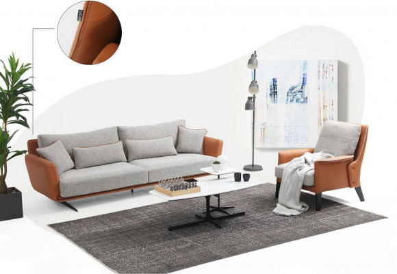 Sofagarnitur 3+1 Sëtzer Wunnzëmmer Sofa Orange Stoff Fotell Drësëtzer