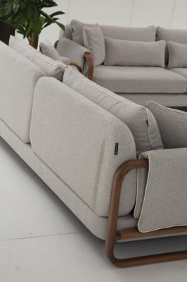 Canapé-Set 221 Sëtzer Fotell Zweesëtzer Modern Stoff Gri Set Design