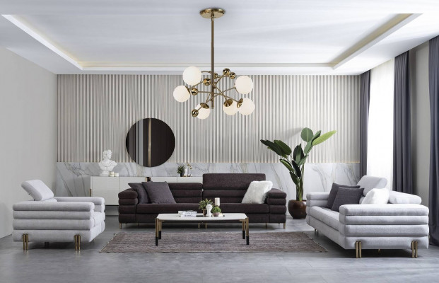 Wunnzëmmer Designer Sofagarnitur 3+3+1 Sëtzer Brong Canapé Set