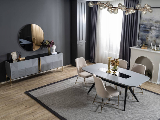 Modern Gro Esszëmmer Set Holz Miwwelen Luxus Iessdësch Sideboard