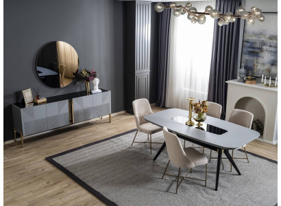 Modern Gro Esszëmmer Set Holz Miwwelen Luxus Iessdësch Sideboard