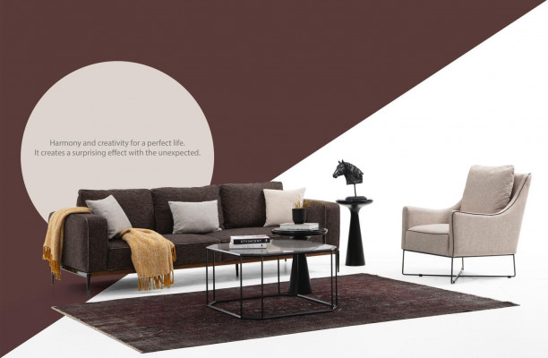 Canapé-Set 4 Sëtzer Fotell Véiersëtzer Gro Stoff Canapéen Modernen Design