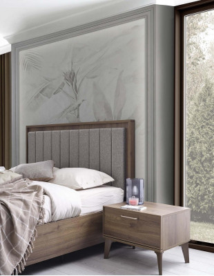 Komplett Schlofzëmmermiwwel Duebelbett Holz 6-Stéck Schlofzëmmer Brong