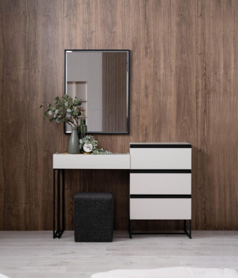 Make-up Dësch Coiffeurdësch Konsolendësch Kommode Spiggel Set 3-deeler Wäiss