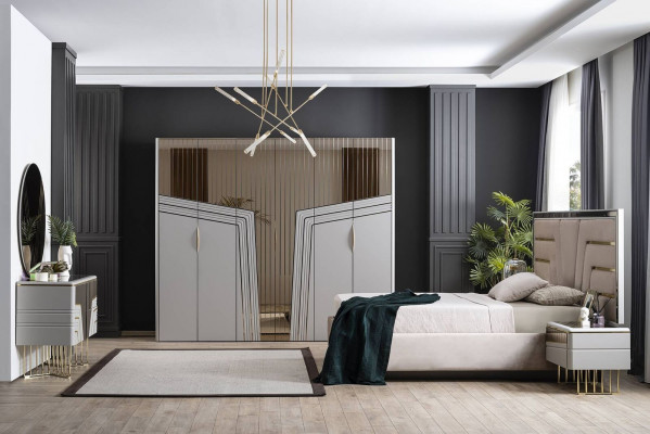 Modern Schlofzëmmer Set Luxus Bett 2x Nuetsdëscher Kleederschaf 6tlg.