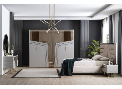 Modern Schlofzëmmer Set Luxus Bett 2x Nuetsdëscher Kleederschaf 6tlg.