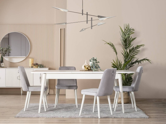 Iesszëmmermiwwelen Iesseck Garnitur 7tlg Iesszëmmer Iessdësch Wäiss Still