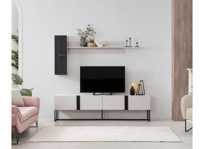 Garnitur TV Ständer Schaf RTV Lowboard Wunnzëmmer Regaler Wäiss Holz