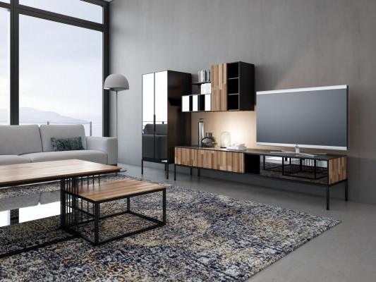 Wunnwand TV-Ständer RTV Lowboard Vitrin Holz Modern Braun Wunnzëmmer