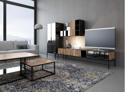Wunnwand TV-Ständer RTV Lowboard Vitrin Holz Modern Braun Wunnzëmmer