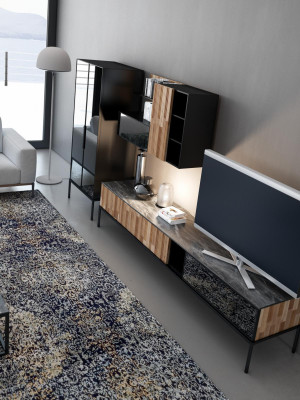 Wunnwand TV-Ständer RTV Lowboard Vitrin Holz Modern Braun Wunnzëmmer