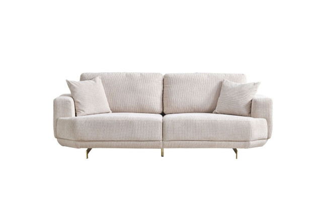 Wäiss Textil 3-Sëtzer Wunnzëmmer Polstersofa 3-er Wunnzëmmer Couch Miwwelen
