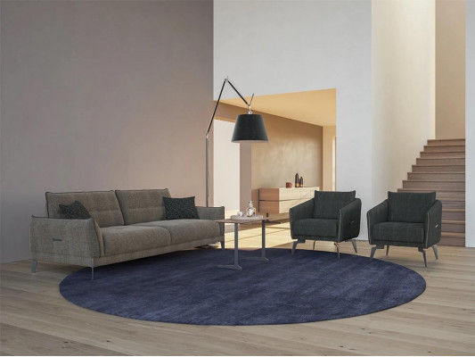 Design aaltgréng Sofa mat dräi Plazen Modern 2x Fauteuils Gepolstert Luxus Kommtisch.