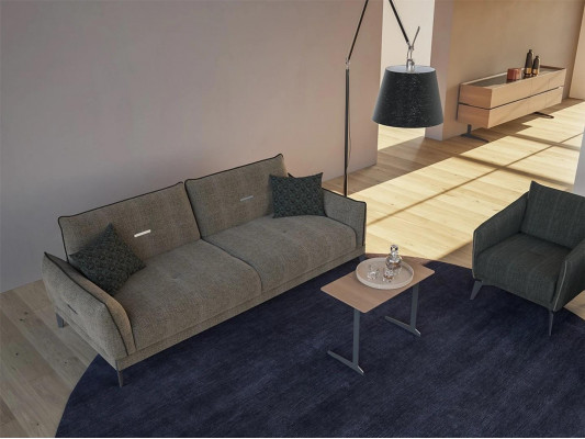 Design aaltgréng Sofa mat dräi Plazen Modern 2x Fauteuils Gepolstert Luxus Kommtisch.