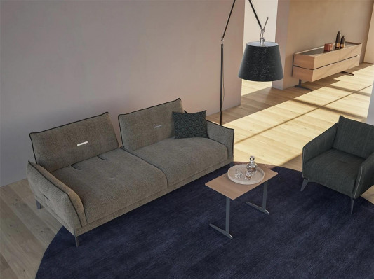 Design aaltgréng Sofa mat dräi Plazen Modern 2x Fauteuils Gepolstert Luxus Kommtisch.
