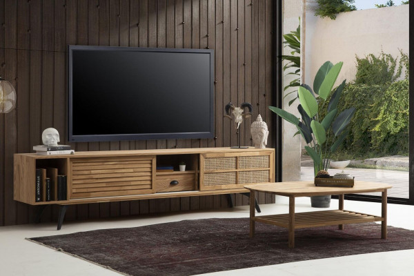 TV Ständer RTV Niddregschaf Dësch Couchtisch Braun Holz Modern Wunnzëmmer Set