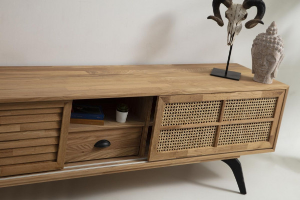 TV Ständer RTV Niddregschaf Dësch Couchtisch Braun Holz Modern Wunnzëmmer Set