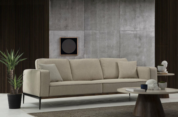 Sofa Dräisëtzer 3 Sëtzer Stoff Modern Sofaen Design Wunnzëmmer Beige