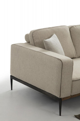 Sofa Dräisëtzer 3 Sëtzer Stoff Modern Sofaen Design Wunnzëmmer Beige