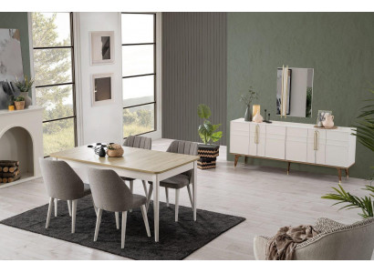 Iessgrupp Iesszëmmermiwwelen Set 9-deeler Iesszëmmer Iessdësch Still Holz Wäiss