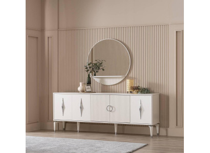 Sideboard Anrichte mat Spigel Grupp Kommode Holz Wäiss Iesszëmmer