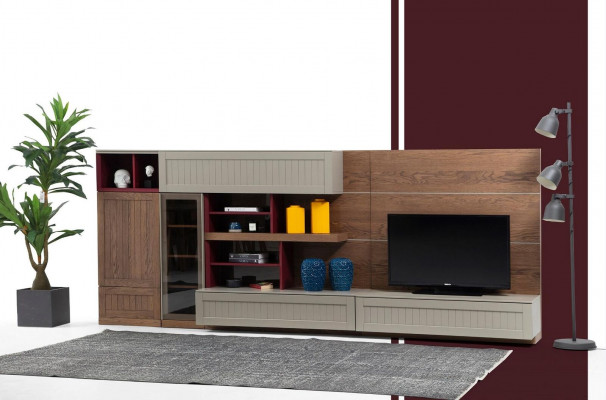 Wunnwand TV-Stänner RTV Lowboard Vitrin Holz Modern Braun Wunnzëmmer
