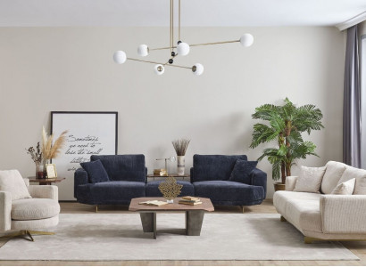 Wunnzëmmer Sofa Set 4+3+1 Sëtzer Design Couch Miwwelen Textil Polster Nei