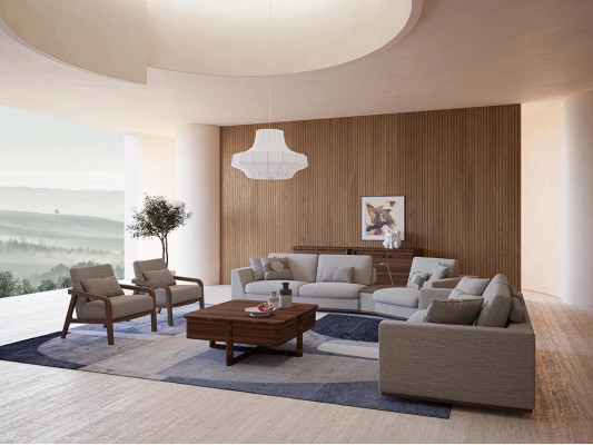 Wunnzëmmer Set 4tlg Zweesëtzer mat Dräisëtzer Sofa Polster Textil 2x Sessel Nei