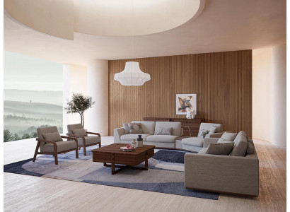 Wunnzëmmer Set 4tlg Zweesëtzer mat Dräisëtzer Sofa Polster Textil 2x Sessel Nei