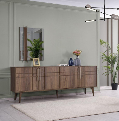 Garnitur Buffet mat Spigel Kommode Holz Braun Iesszëmmer