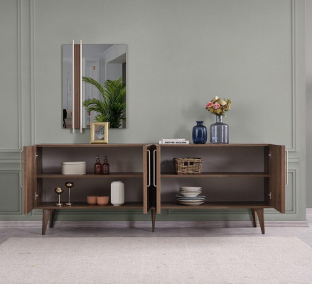 Garnitur Buffet mat Spigel Kommode Holz Braun Iesszëmmer