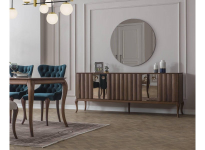 Braune 4-diireg Anrichte Luxuriéise Spigel Iesszëmmer Holz Miwwel 2 Deeler.