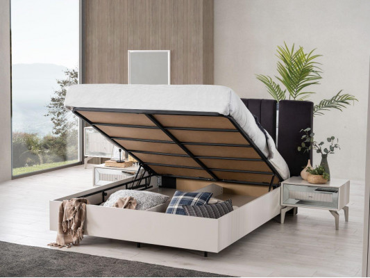 Grouss Schlofkummer Garnitur Duebelbett Bett Holz Set 7 Deeler Wäiss Modern.