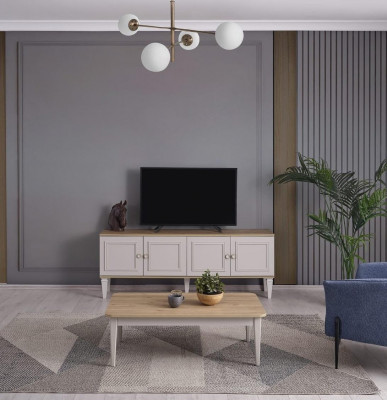 Kichenwohnzëmmer TV Ständer Couchdësch Holz Gro RTV Lowboard Set