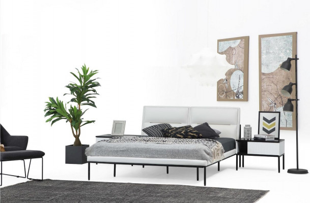 Schlofzëmmer Set Garnitur Duebelbett Bett Nuetsdëscher Wäiss Set 3tlg Modern